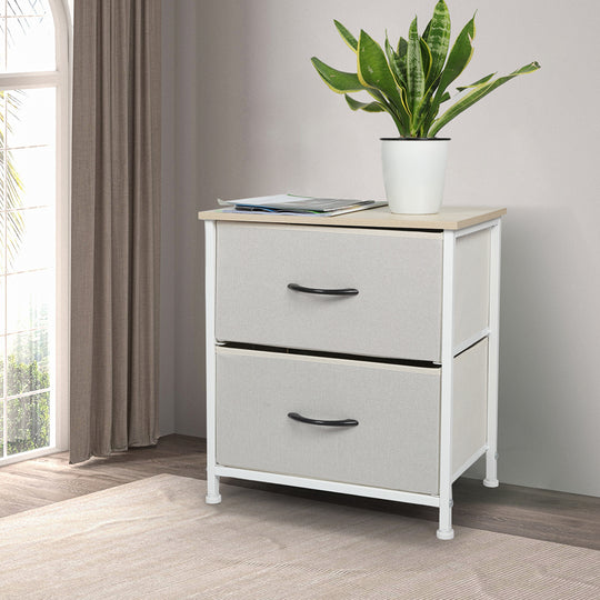 Chest of 2 Drawers Bedside Table Beige