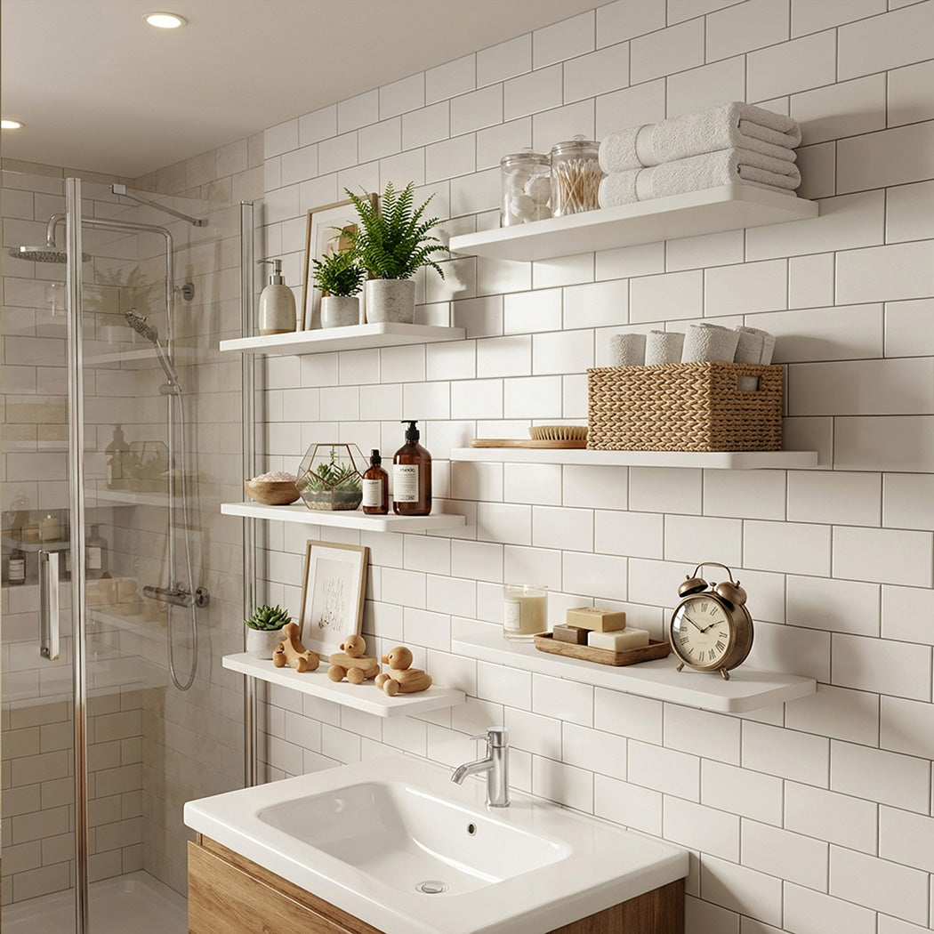 Floating Wall Shelves 6 Pack White MDF | Simpledeals
