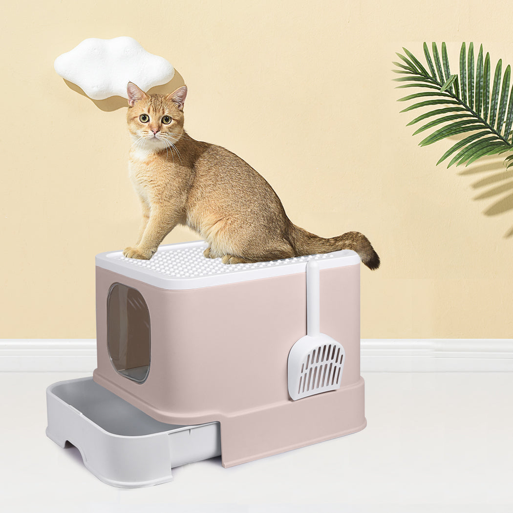 Cat Litter Box Fully Enclosed Kitty Coffee with Toilet Trapping Odor Control