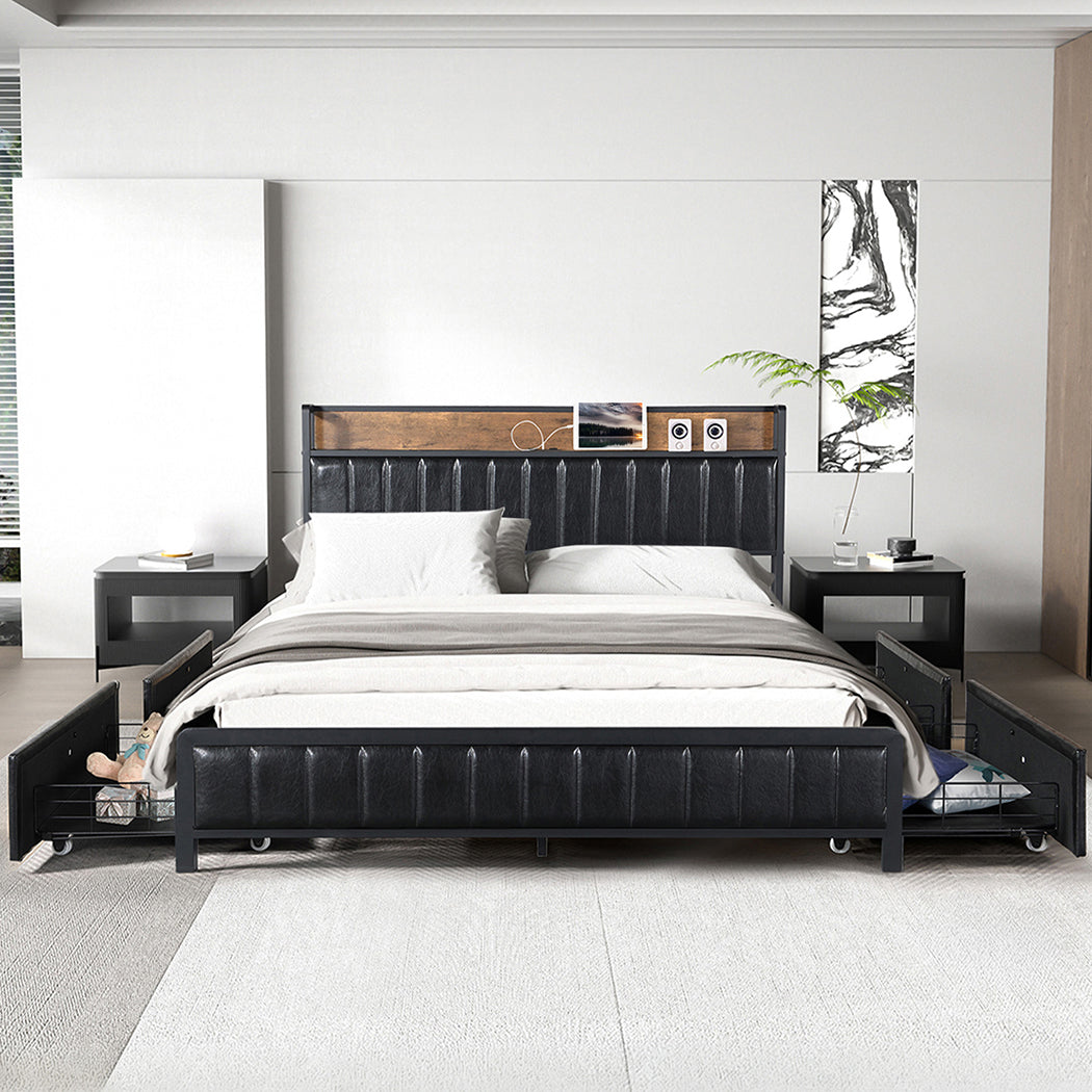 King Bed Frame Storage Drawer 220x186x101cm