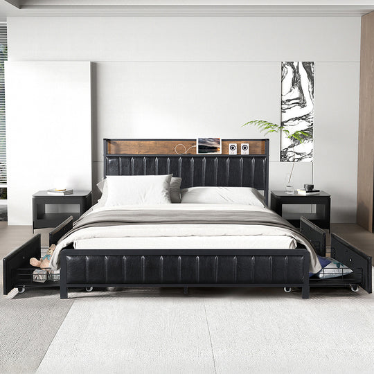 King Bed Frame Storage Drawer 220x186x101cm