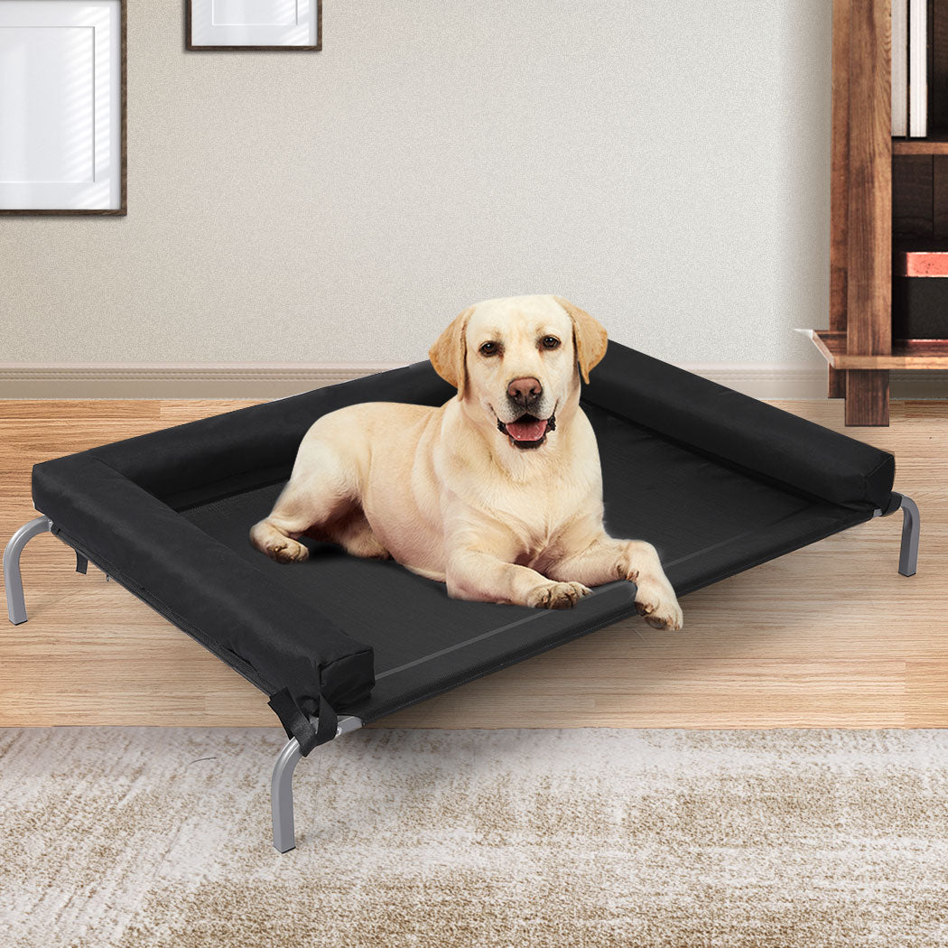 Large Pet Bed Black Fabric 77x47x15cm
