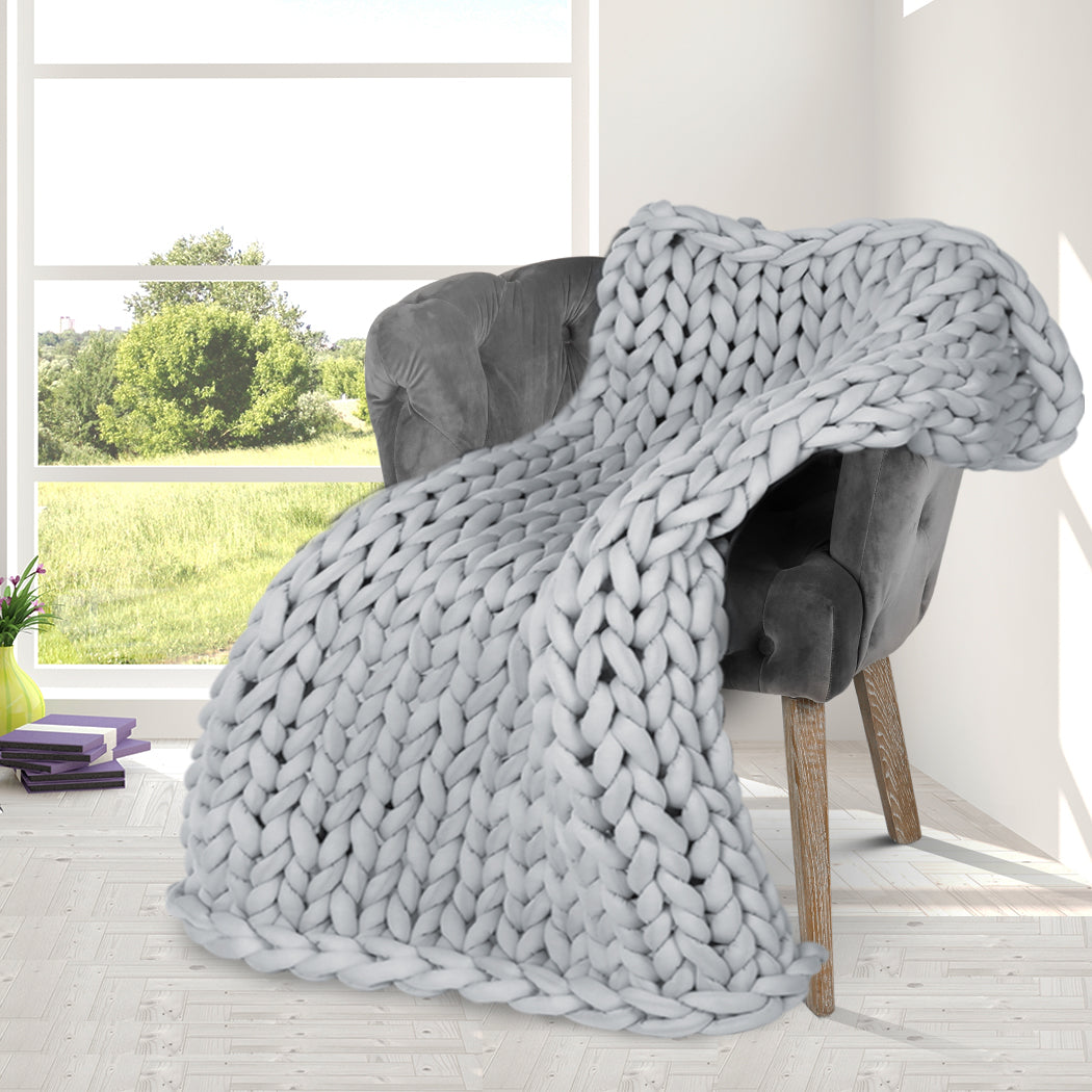 Compact Knitted Weighted Blanket Chunky Grey Kids  Scandi Inspired with id4