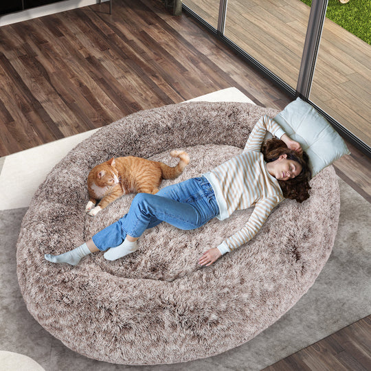 1.8m Human Size Pet Bed Fluffy Brown - Calming Portable Napping Mattress
