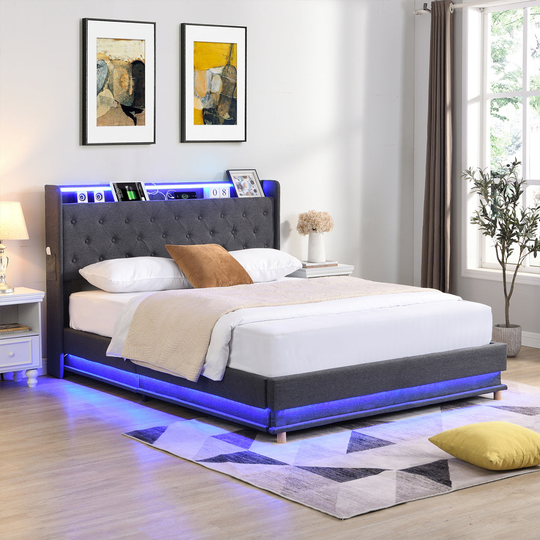Double Bed Frame With Gas Lift Storage And LED Light