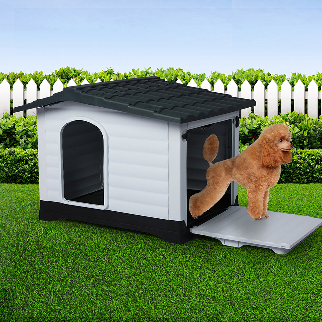 Plastic Dog Kennel House Weatherproof Pet Shelter Indoor Outdoor Grey