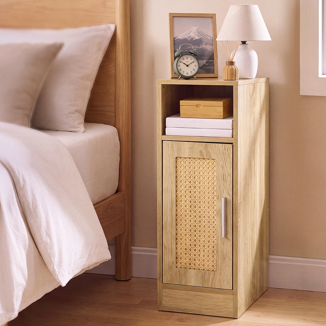 Narrow Bedside Table Set Rattan 24x30x61cm