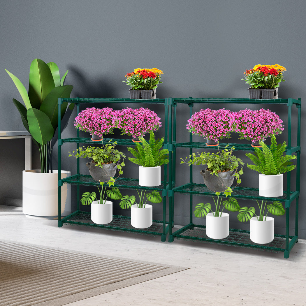2x 4-Tier Plant Stand Shelves Indoor Outdoor Flower Pot Display Rack