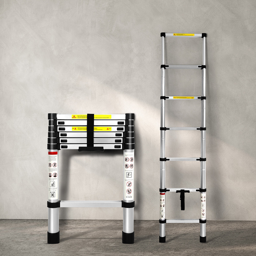 2m Multipurpose Telescopic Ladder Aluminium Silver Extendable