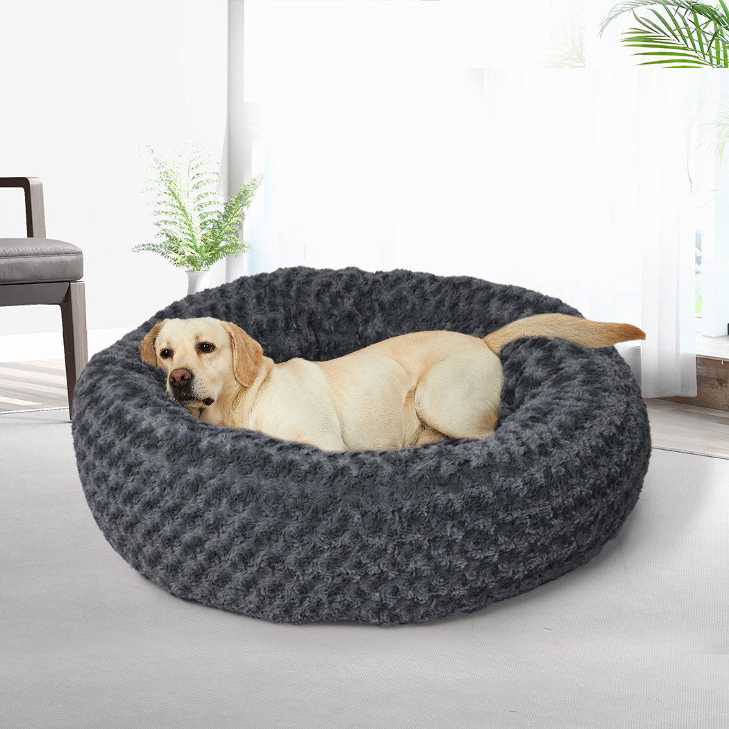 Calming Dog Bed Warm Soft Plush L Dark Grey Large