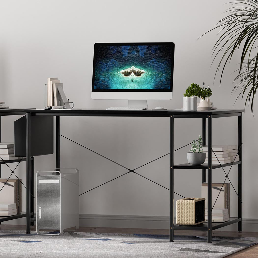 Compact L Shaped Computer Desk Corner Desk Black  Foldable Function with id11&12