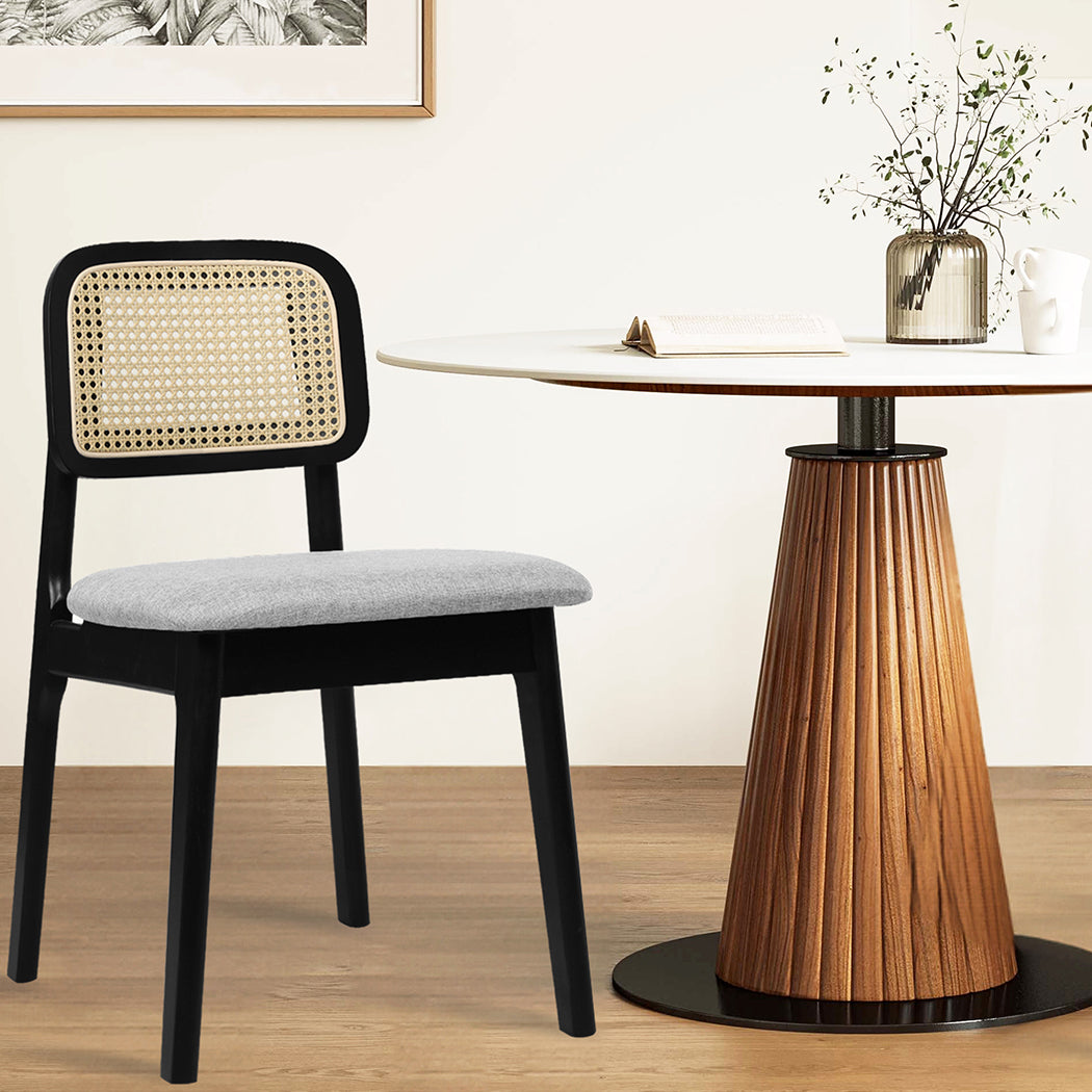 Functional Dining Chair Wood Rattan Armless Black x6  Easy Assembly