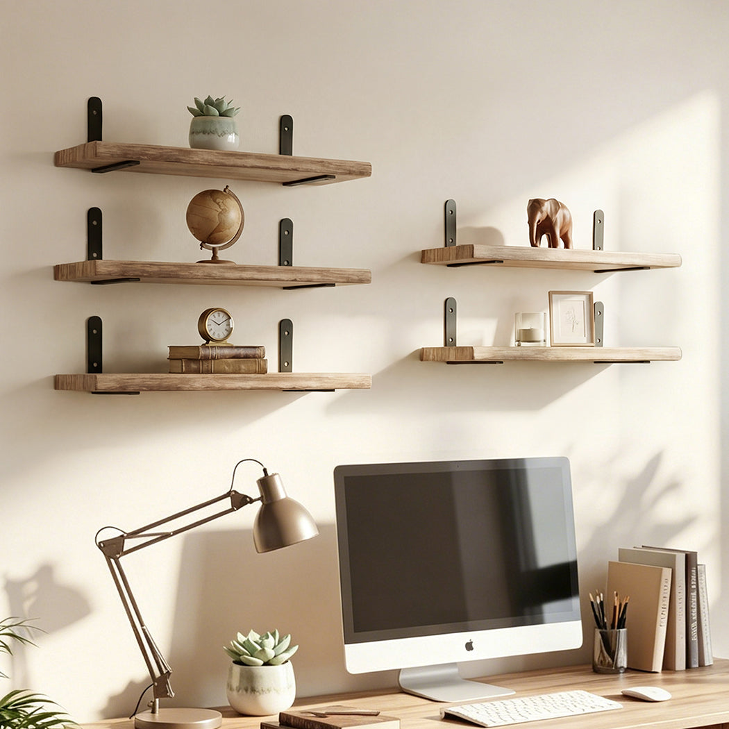 Floating Wall Shelves 5 Pack Rustic Wood Display