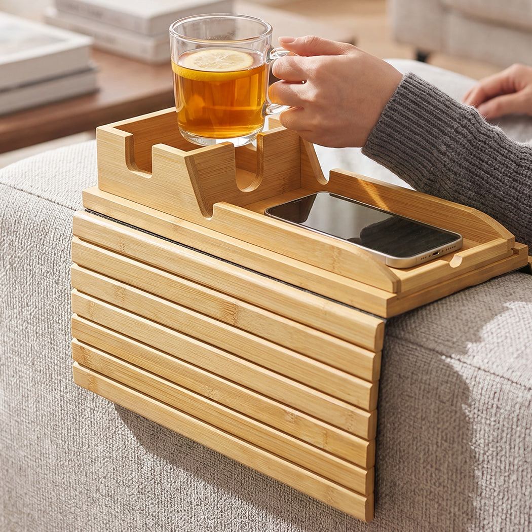 Bamboo Sofa Arm Tray Cup Holder Table | Simpledeals