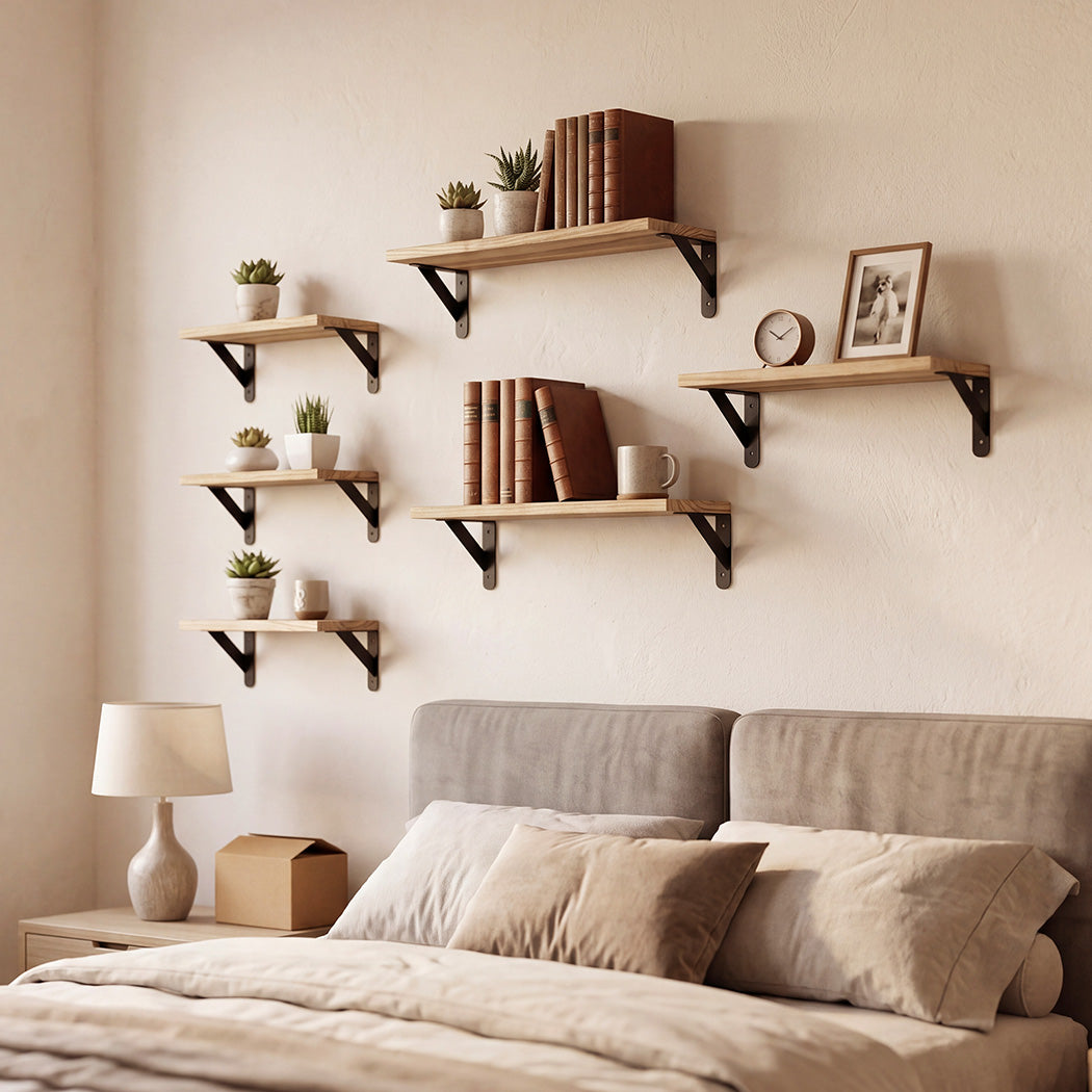 Floating Wall Shelves Set of 6 Paulownia Wood | Simpledeals