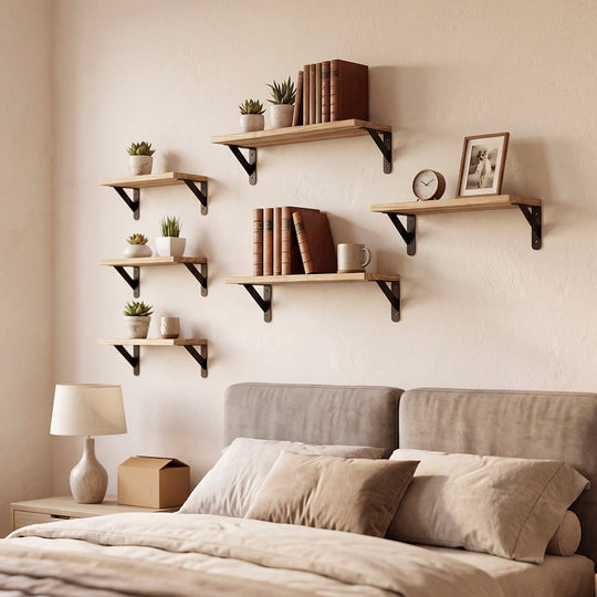 Floating Wall Shelves Set of 6 Paulownia Wood