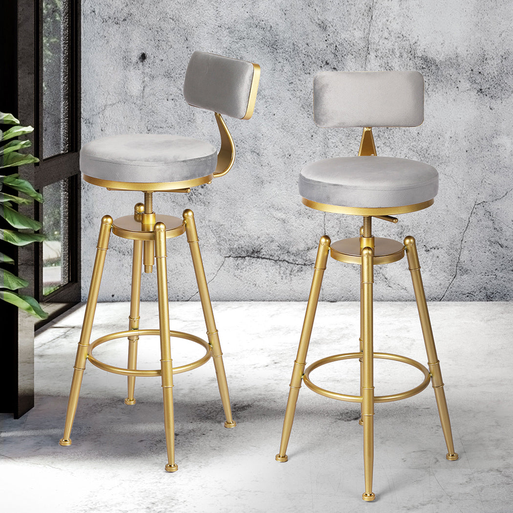1x Grey Bar Stool Kitchen Chair Adjustable Counter Seat