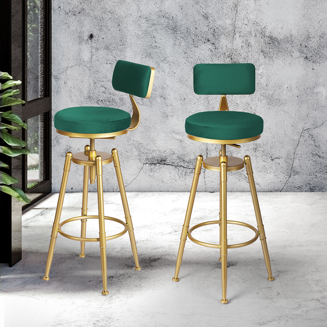 Green Velvet Bar Stool Adjustable Swivel Kitchen Counter Chair Footrest