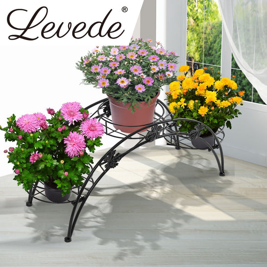 2X Plant Stand Outdoor Indoor Metal Black | Flower Pot Shelf Garden