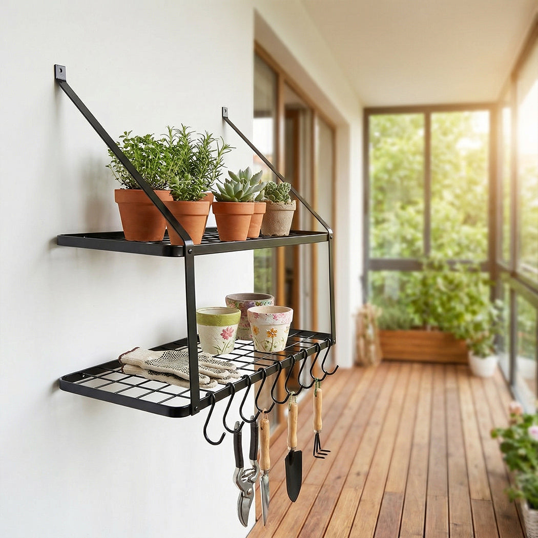 Wall Mounted Pot Pan Rack 10 Hooks Matte Black | Simpledeals