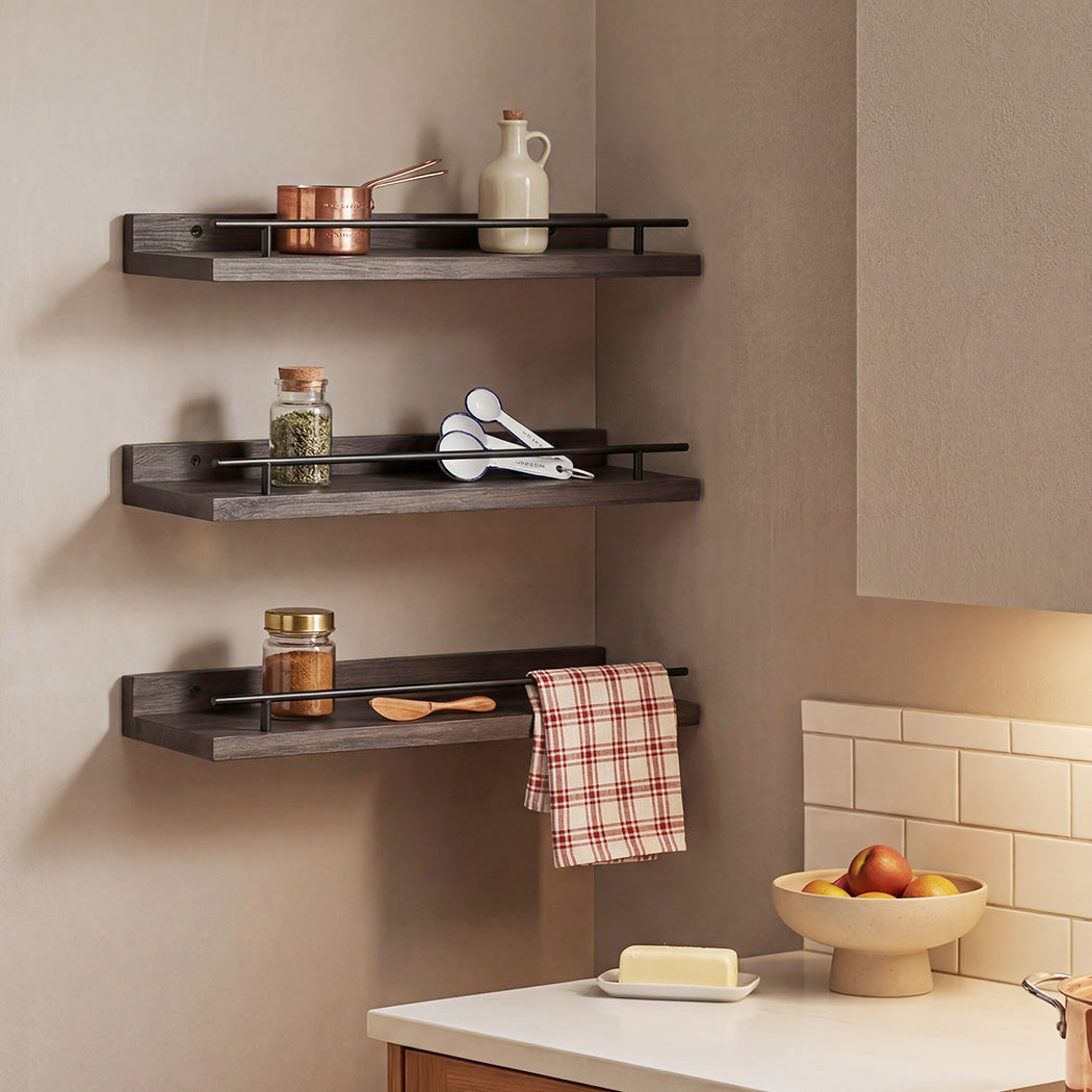 Floating Wall Shelves Set 3 Paulownia Wood | Simpledeals