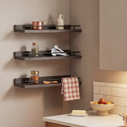Floating Wall Shelves Set 3 Paulownia Wood