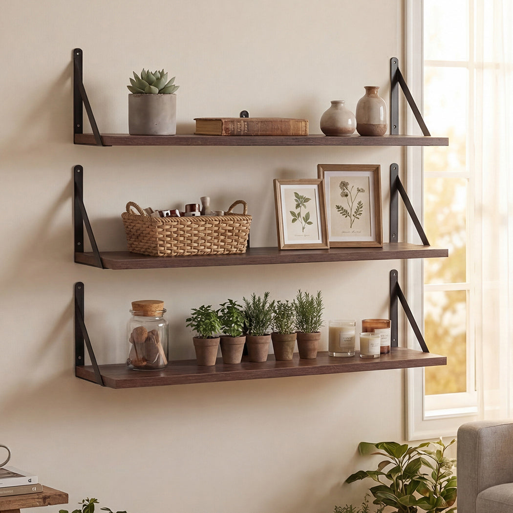 Rustic Floating Shelves Set 3 Wall Mounted | Simpledeals