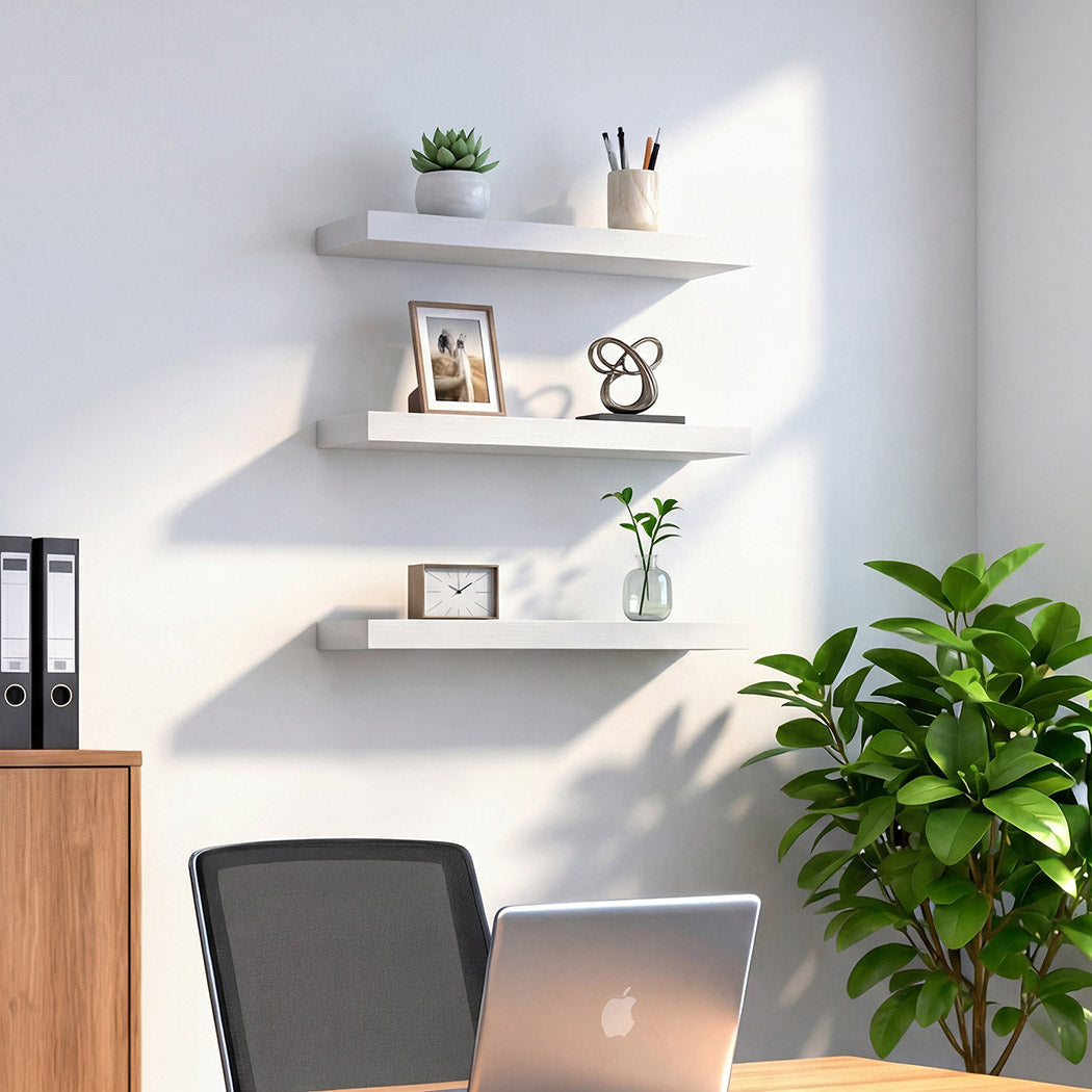 Floating Wall Shelves Set 3 Pack White MDF