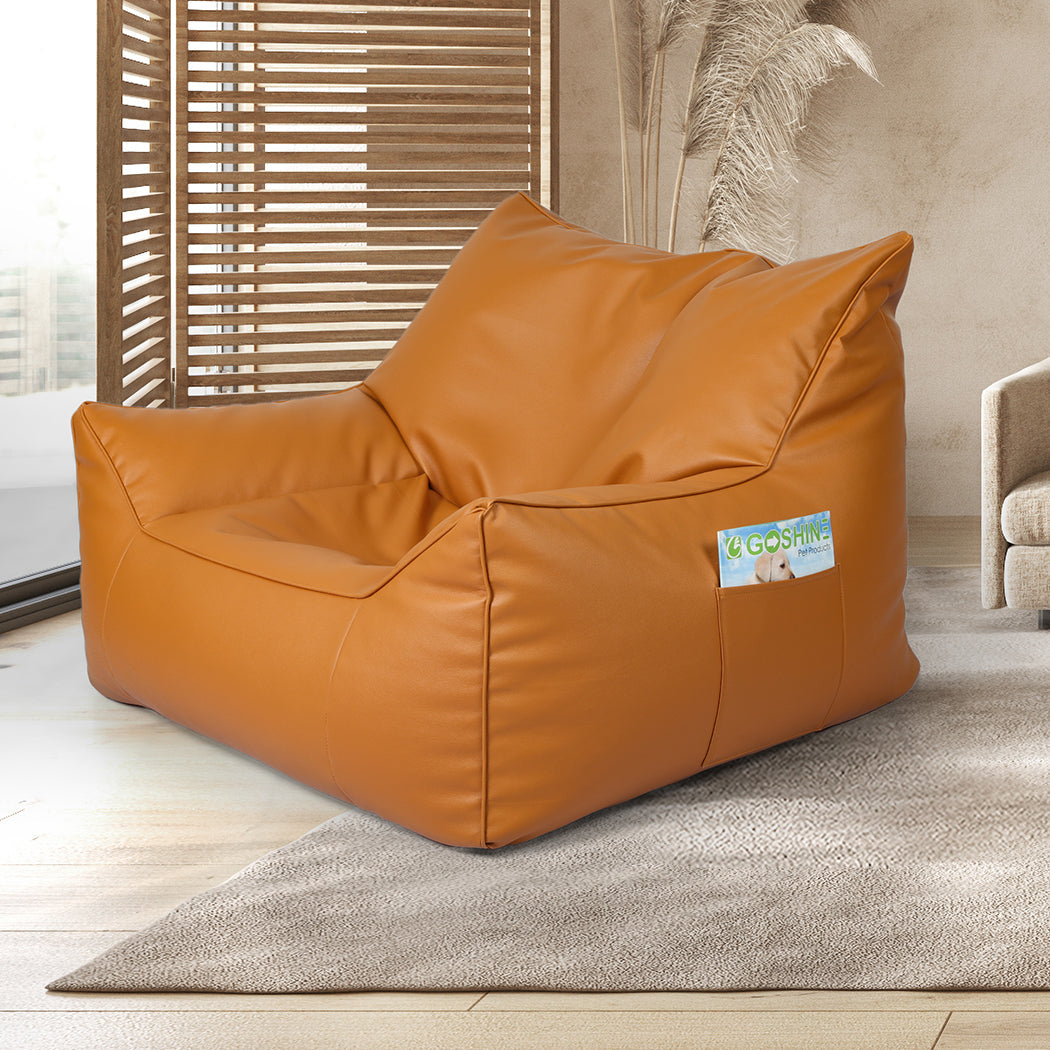 Premium Bean Bag Chair Cover PU Indoor Brown  Premium Quality Build with id2&3