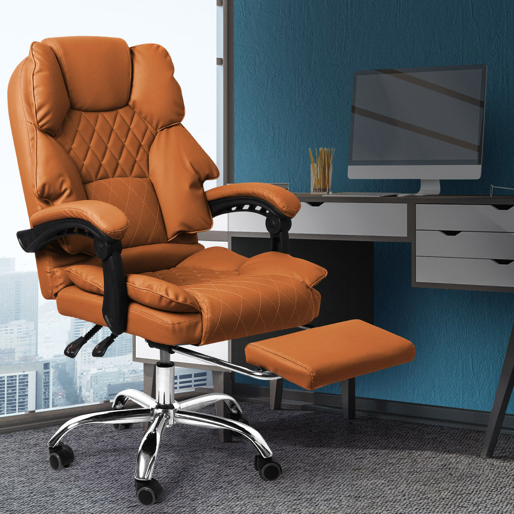 Gaming Chair Office Computer Brown Footrest