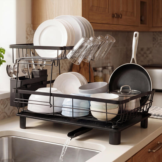 2 Tier Dish Drying Rack Kitchen Organiser - Home & Garden