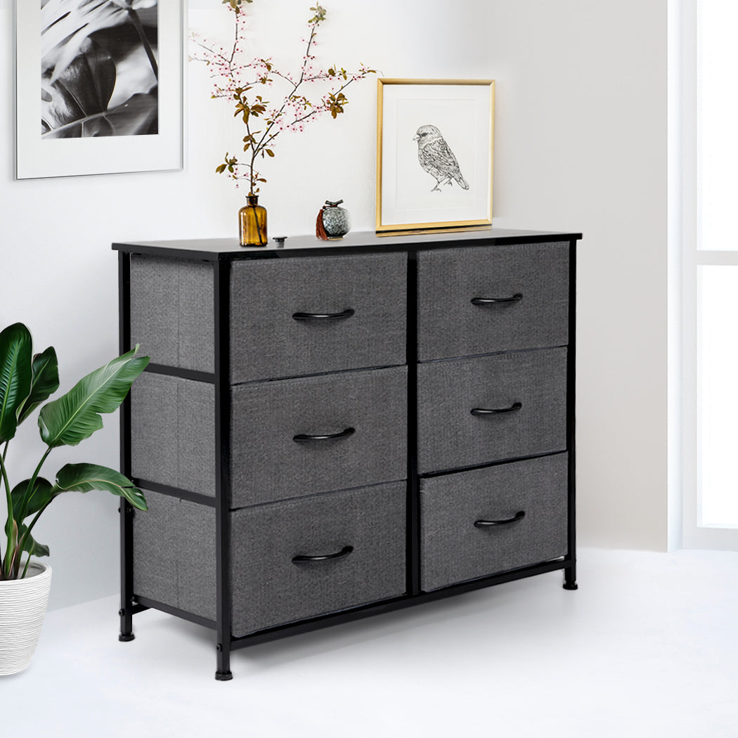 Storage Cabinet Tower Chest of Drawers Dresser Tallboy 6 Drawer Dark Grey