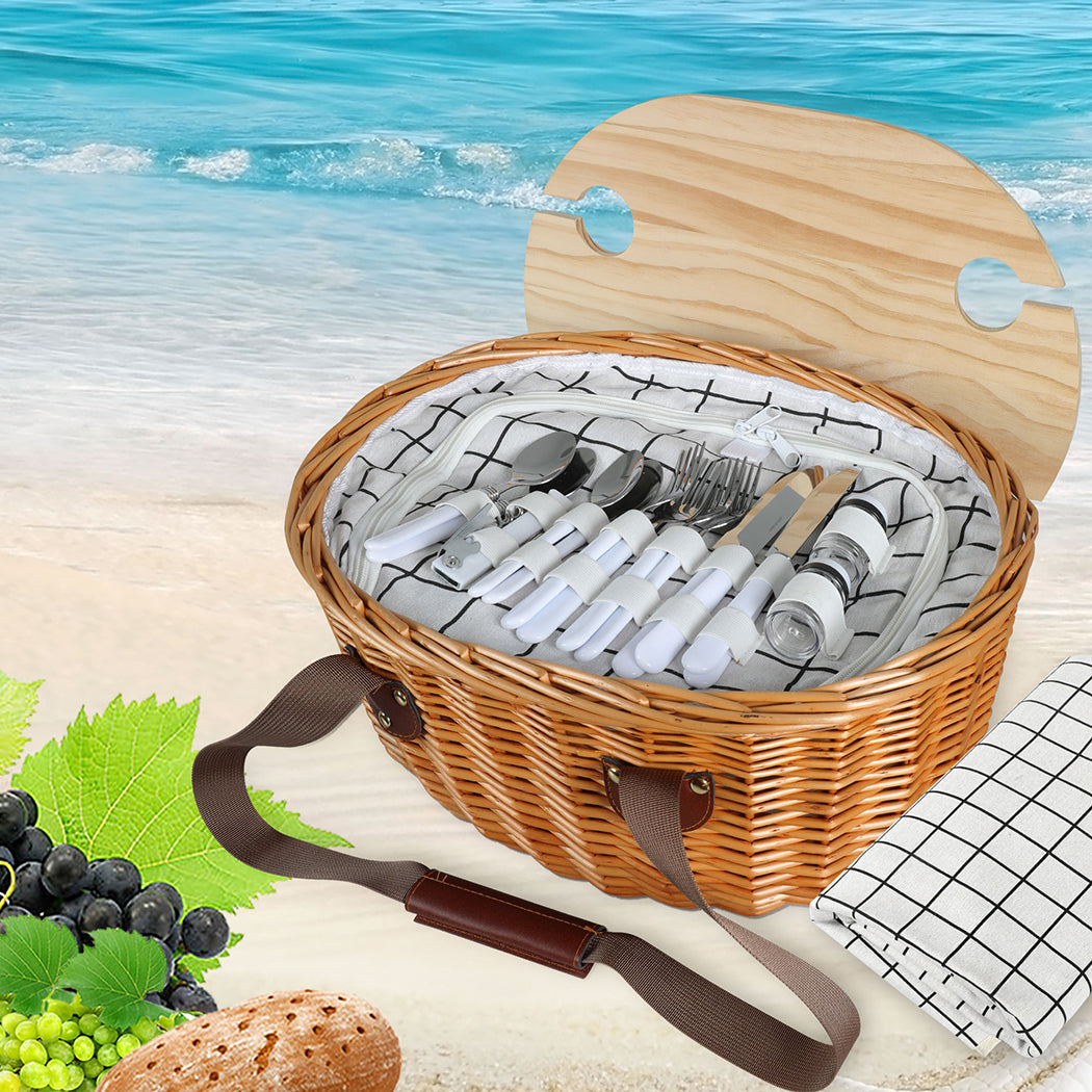 Picnic Basket Set Willow Baskets Outdoor