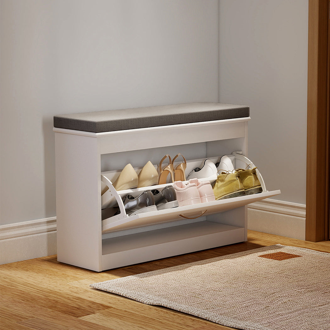 Shoe Rack Storage Bench White 75x24x51cm