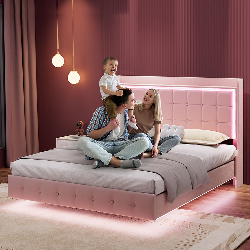Queen Floating Bed Frame With Wooden Slat