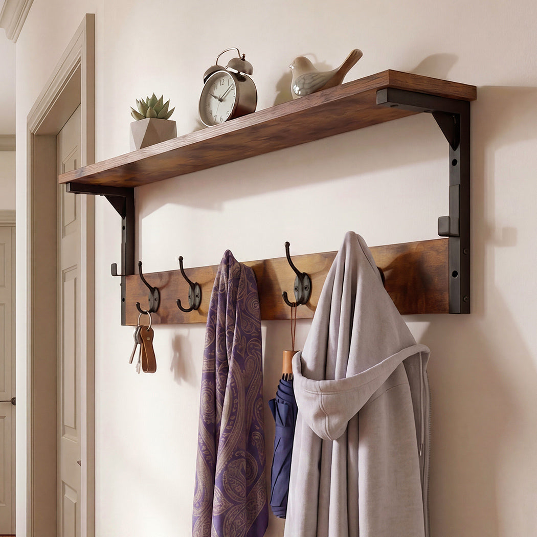 Wall Mounted Coat Rack Shelf 7 Hooks | Simpledeals