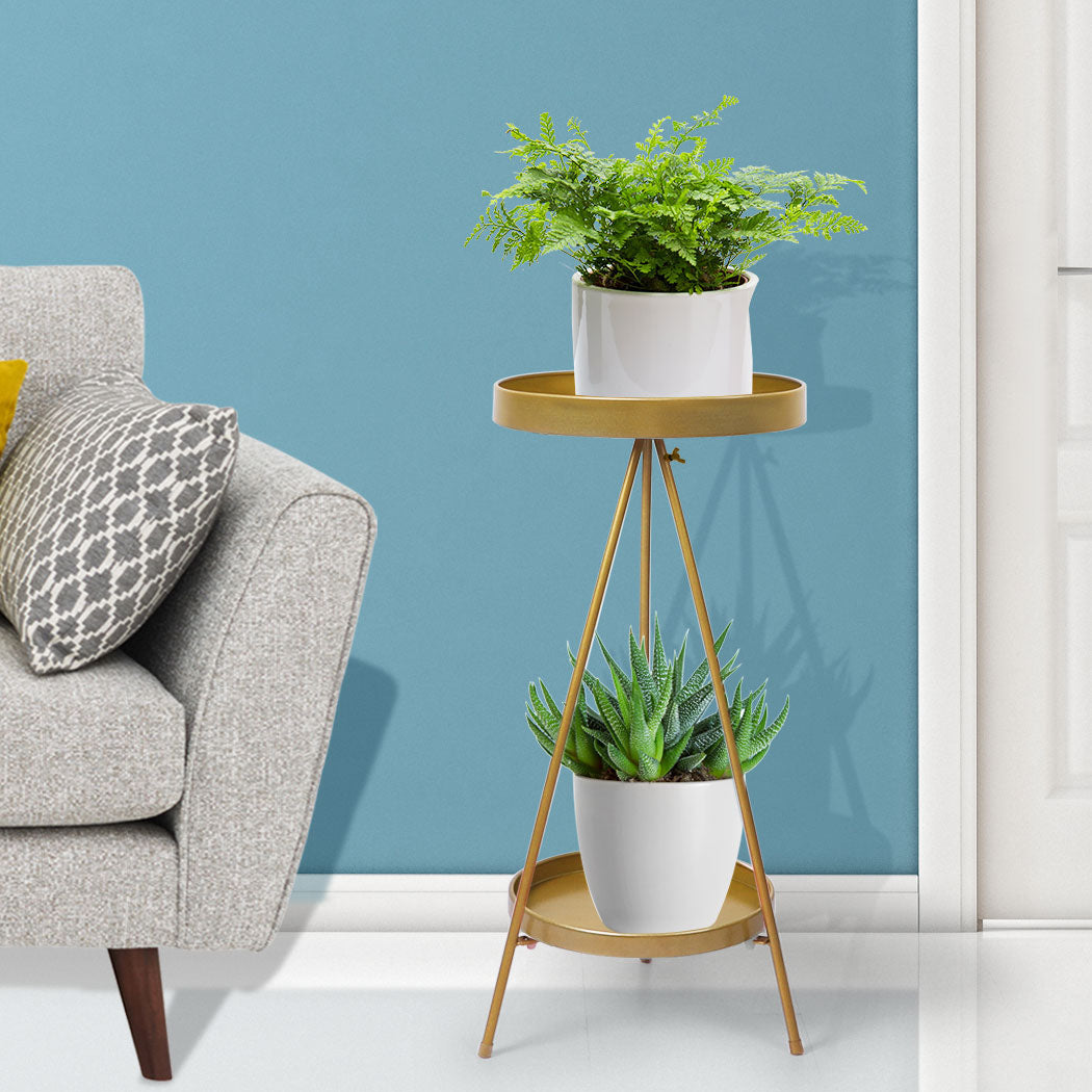 Plant Stand 2 Tiers Outdoor Indoor Gold Medium