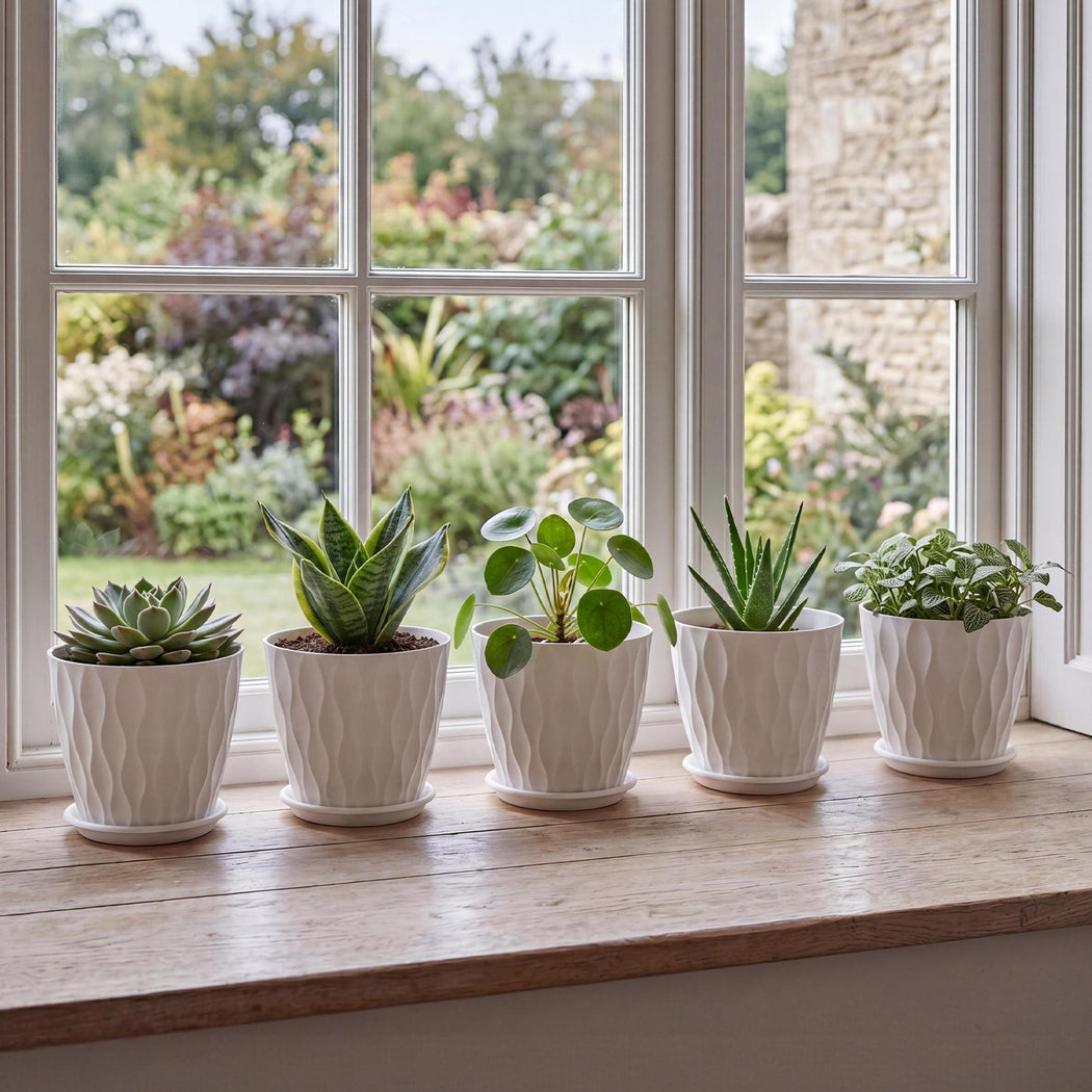 White Plastic Plant Pots 8 Inch Set 5 | Simpledeals