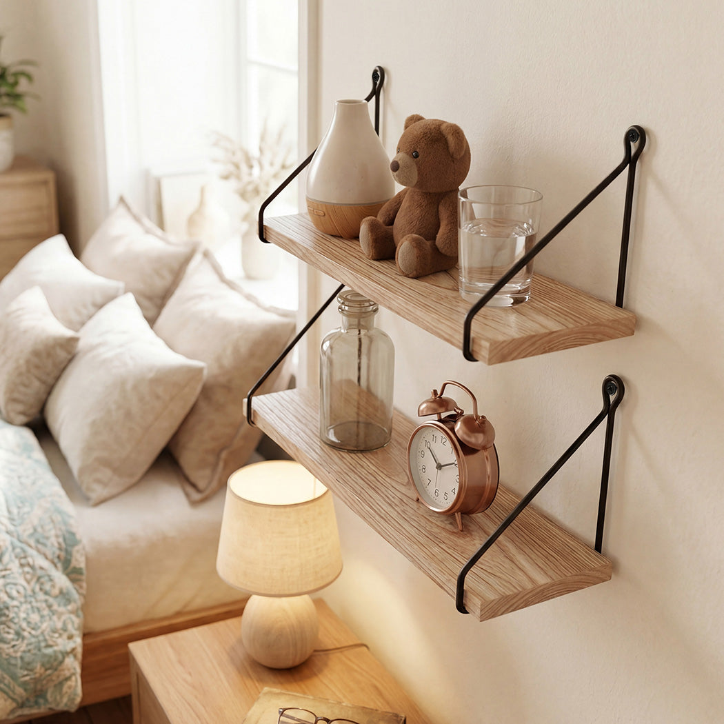 Floating Wall Shelves Rustic Set 2 Paulownia | Simpledeals
