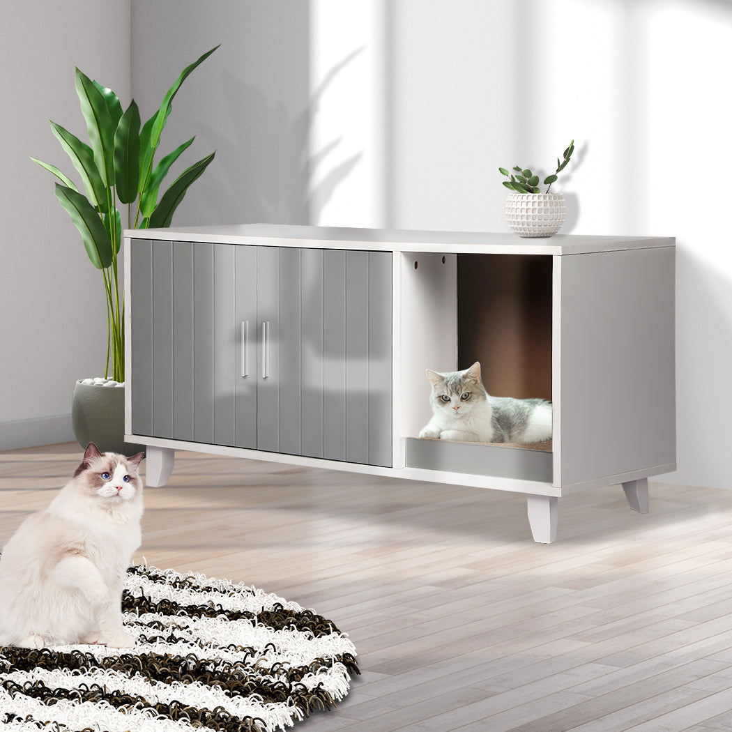 Enclosed Cat Litter Cabinet Box Grey
