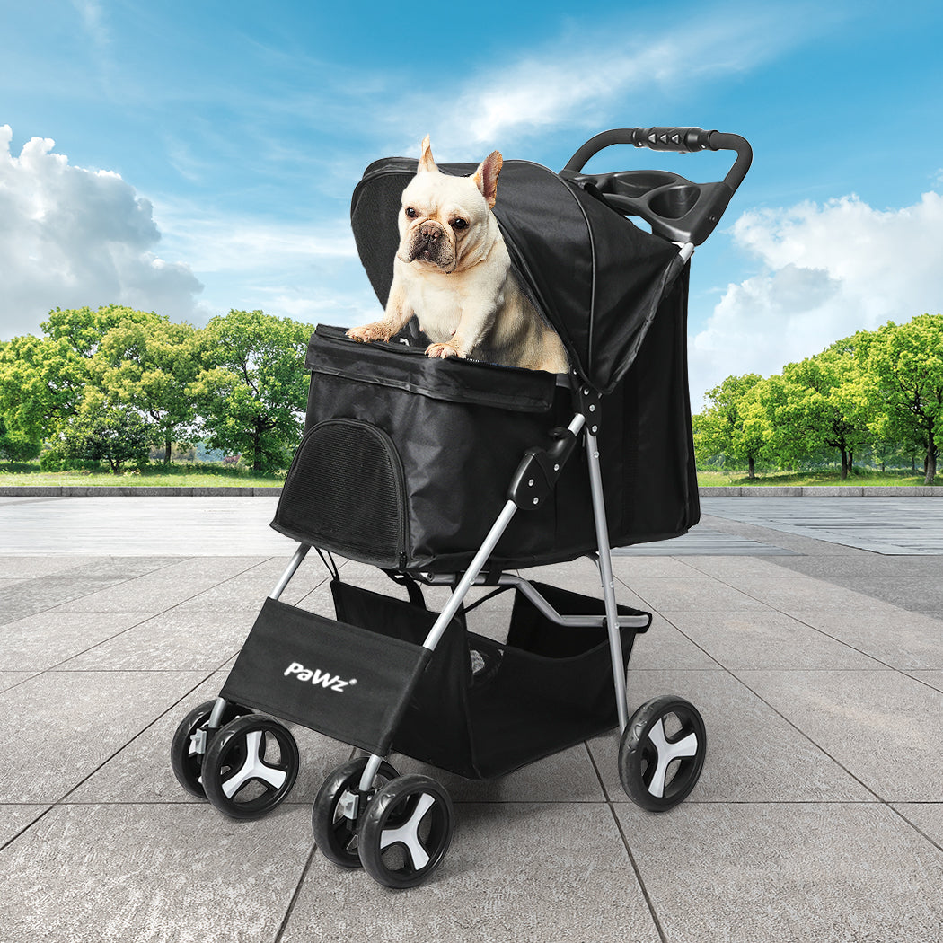 4-Wheel Pet Stroller Dog Cat Cage Travel Carrier Foldable Black