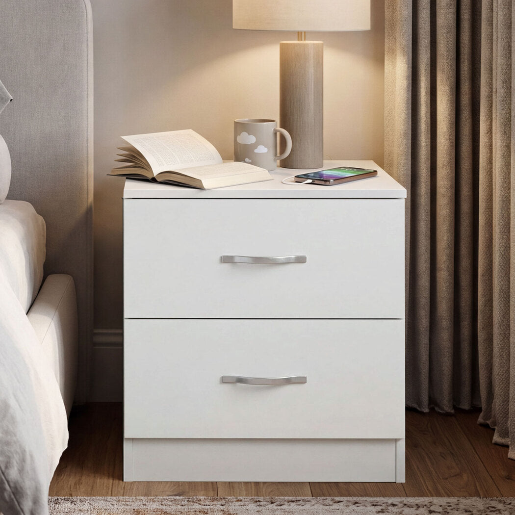 Bedside Table 2 Drawers White 40x36x47cm