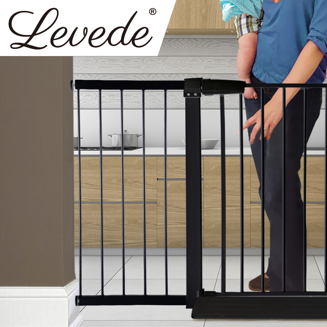 Baby Kids Pet Safety Security Gate Stair Barrier Doors Extension Panels Black and White