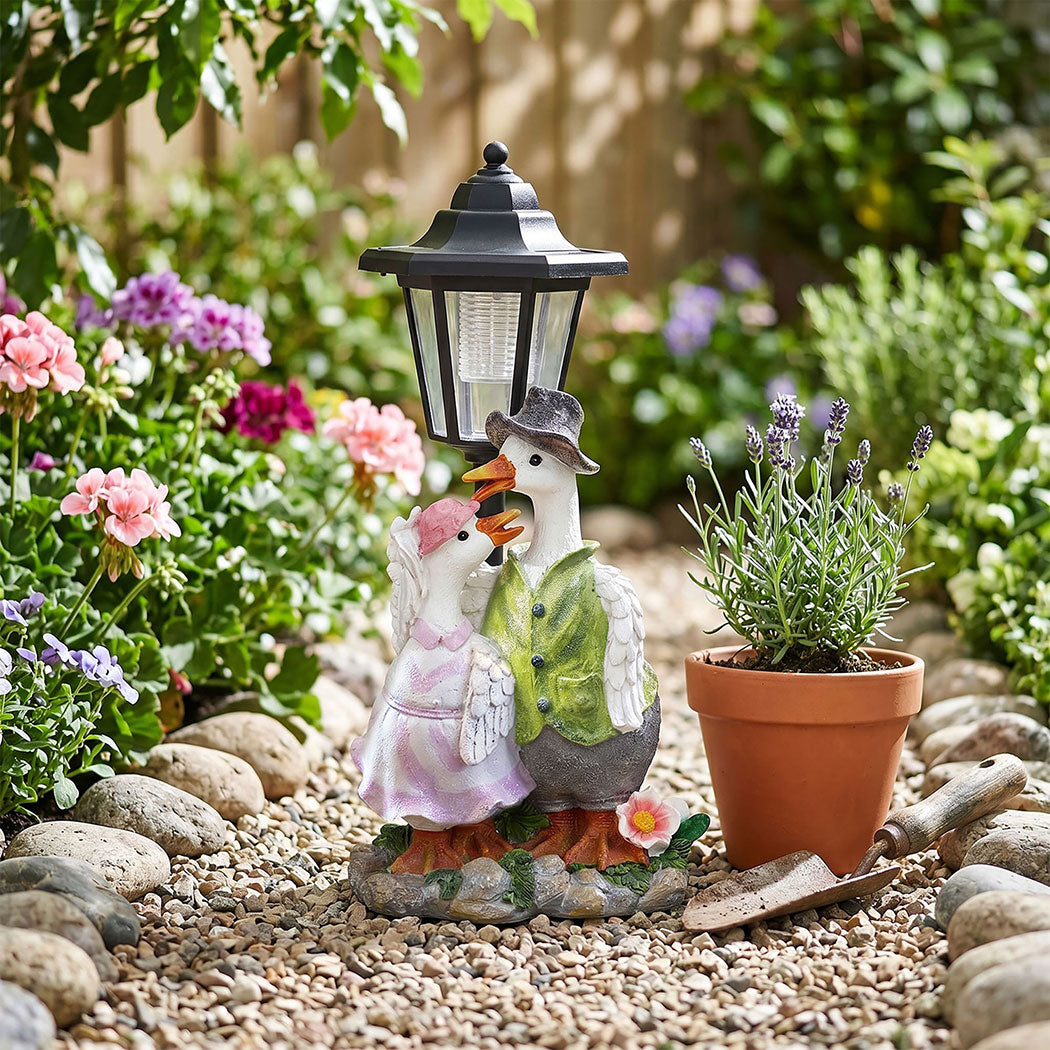 Duck Statue Solar Light White 15.5x12.5x34.5cm