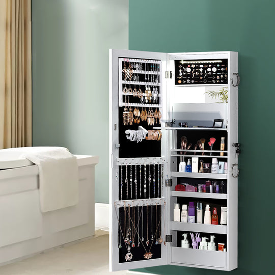 Mirrored Jewellery Cabinet Storage Organizer with Lock Stand with Bedroom Furniture