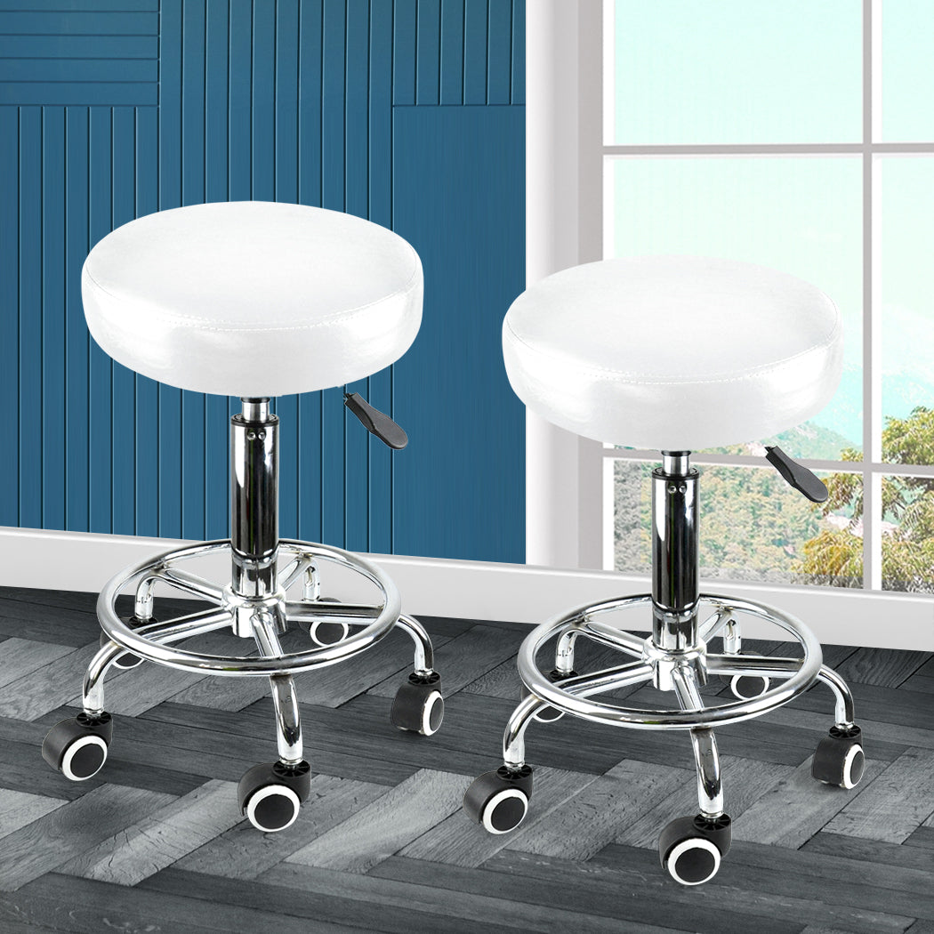 2x Swivel Salon Barstool Hairdressing White