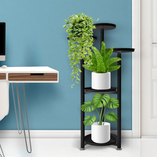 Plant Stand Outdoor Indoor Flower Black Medium - Pots Rack Garden Shelf
