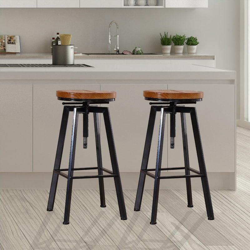 2x Bar Stools Industrial Kitchen - Stool Wooden Barstools Swivel