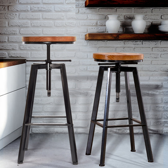 2x Bar Stools Industrial Kitchen with Stool Wooden Barstools Swivel