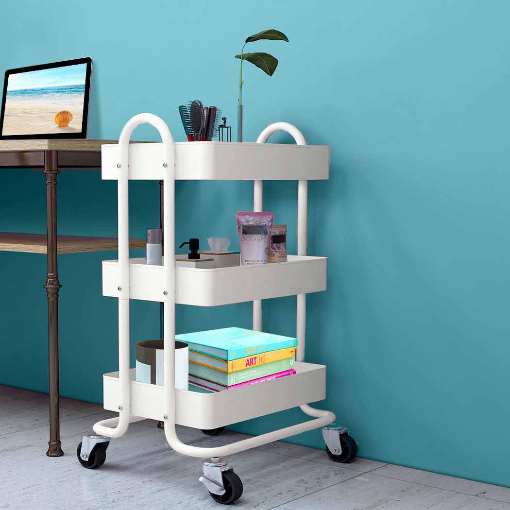 3 Tiers Steel Kitchen Trolley Storage Rack White